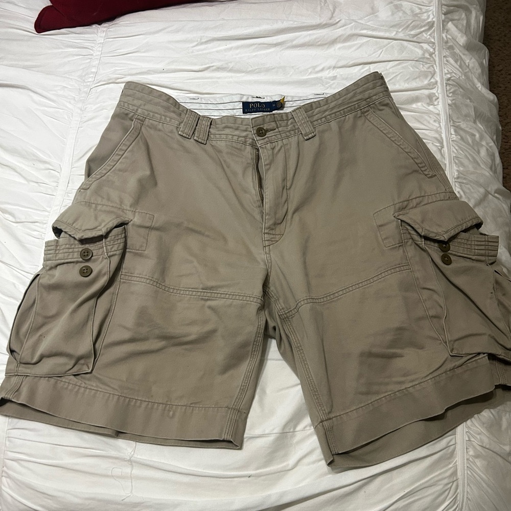 Ralph Lauren Tan Cargo Shorts with Utility Design